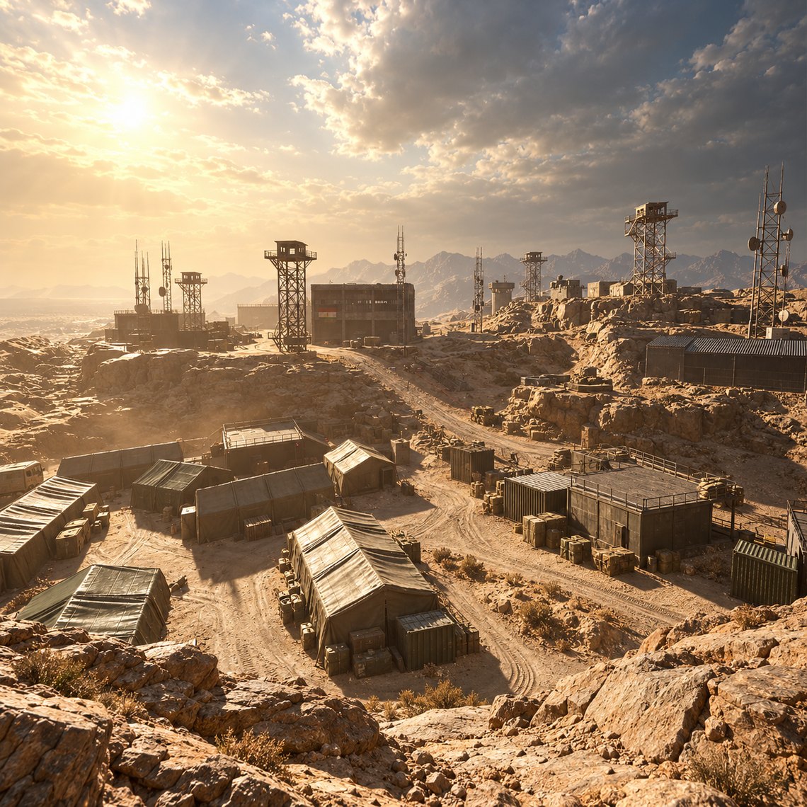 Final Creed: a desert base at sunrise
